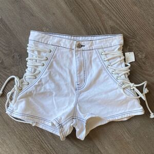 BDG White Lace-Up Jean Shorts